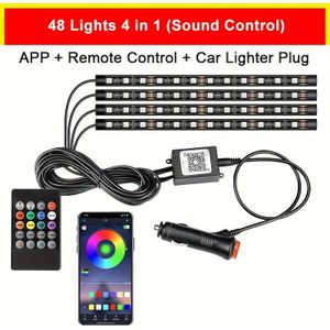 KIEND Auto LED Lichtstrips met RGB Kleurverandering & Muziekbediening - Neon -the-Dark Effect, USB-Gevoede Sfeerverlichting voor Voertuigen, Opties, Draadloze Afstandsbediening, Installatie