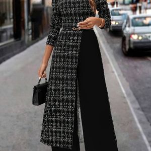Elegante Vintage Plaid Jumpsuit | Asymmetrisch Design, Rechte Pijpen, Ronde Hals, Geschikt voor Dagelijks Gebruik en Kantoor