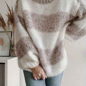 Dames Lange Mouwen Ronde Hals Lange Losse Holle Gestreepte Trui