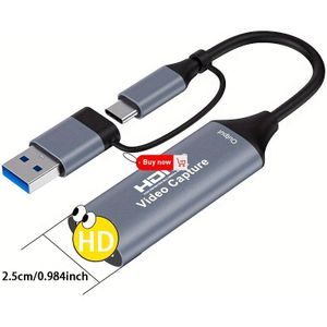 4K HD USB-C Videokaart 1080P 60FPS met Audio-ingang, Cam Link Adapter voor Streaming, Gaming, Videoconferentie, Live Uitzendingen, Videokaart voor PC