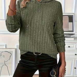 Vrouwen's Olijfgroene Lange Mouw Capuchon Trui - Verstelbare Trekkoord, Zacht Rekbaar Materiaal, Casual & Sportieve Pullover voor Dagelijkse Kleding, Gym, Lounge - Wasbaar Herfst Winter Sweater