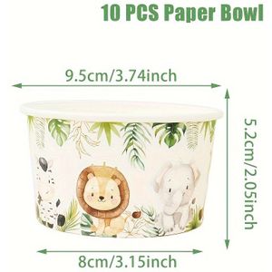 TEMU 10st Jungle Dieren Papieren Kommetjes - Leeuw & Olifant Thema, Groene Bos Feestdecoratie voor Babyshowers, Verjaardagen en Popcorntjes