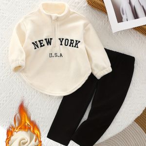 KIDS Jongens & Meisjes 'hick Lange Mouw Hoodie & Broek Set - met Letter Print, Zachte Warme Winter Outfit, Regular Fit Casual Speelkleding, voor Buiten, Dik