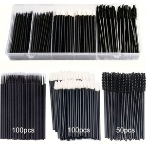 250 stuks Make-up Set Wenkbrauwborstel Mascara Wattenstaafjes Lippenborstel Eyeliner Oogschaduw Applicators Wegwerp Lash Extension Accessoires met Opbergdoos