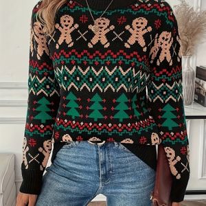 Light Beige Vriendelijke Stof 2025 Dames Herfst/Winter Kerst Ronde Hals Trui