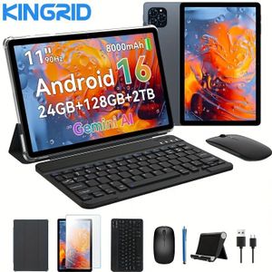 T90 Tablet 16, 24GB (8GB+16GB) RAM + 128GB ROM (2TB), 11 Inch Tablet met Toetsenbord en Muis, 5G WiFi, 8000mAh, L1, Dual Camera, , GPS, Hoes