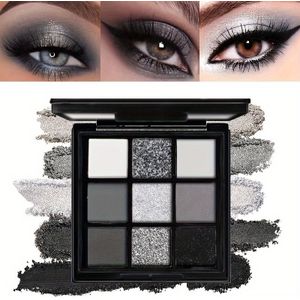 Zwart Shadow Palet, 9 Kleuren Echt Zwart Donkergrijs Smokey Goth Make-up Palet, 9 Zachte Matte Glans Gepigmenteerde Basis Zwart Wit Grijs Tint voor Perfecte Oogmake-up, Ingebouwde Make-up Spiegel
