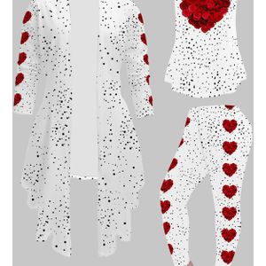 Elegante - damesset met roze en hartprint, polyester 95% spandex 5%, gebreid, alle seizoenen, ronde hals, modieuze en veelzijdige outfit