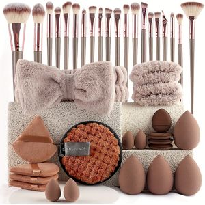 Professional Makeup Brush Set In Combination Light Beige - 20/40pcs With High-quality Nylon Bristles, Headbands, Sponges & Velvet Applicators, Abs Plastic Handles, Fragrance-free