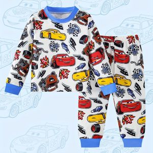 Disney Jongens Herfst Set: Cars Lightning Crazy Race Print Ronde Hals Lange Mouw T-Shirt + Broek, Jongens Pyjama Set, Feestdagen Cadeau, Geschikt voor Thuis en Vrije Tijd