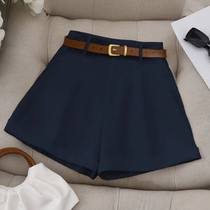Women's Elegant Solid Color A-line Shorts With Front Button Closure - Non-stretch Fabric, Regular Fit, Summer , Bright Royal Blue, Material, Casual Attire