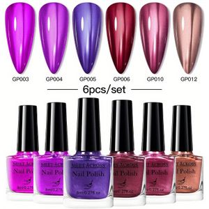 6-delige Chrom Glans Sneldrogende Spiegeleffect Metalen Nagellakset Zonder - Nagelkunst Ontwerppakket voor de Salon