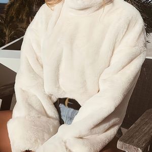 Sweatshirt Met Col Van Imitatiebont, Thermische Top Met Lange Mouwen Voor Herfst En Winter, Dameskleding