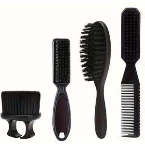 4-Pack Baardverzorgingsset voor Mannen, Baarkam met Borstel, Draagbare Reisring, Dubbelfunctie Baarkam, Geschenkset - Unisex-volwassenen, Normaal Haartype, Stylinghulpmiddelen & Accessoires