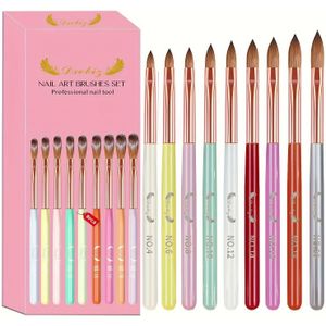 9-delige Acrylnagelborstelset - Professionele 3D Bouwer & Ontwerpgereedschappen voor Thuisgebruik in de Salon, Formaldehyde-Vrij