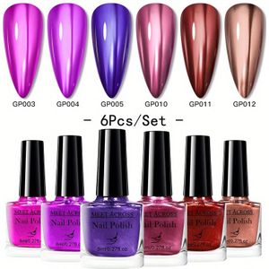 6Flesjes/Set van 8ml Sneldrogende Glazen Flessen Spiegel Metallic Nagellak met Super Metalische Effect Chrome Varnis voor Nail Art