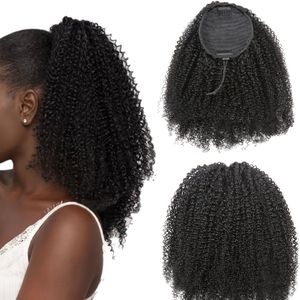 Clip-in Afro Human Hair Ponytail Extensions - Hair Drawstring Ponytail With Adjustable Elastic Band, Natural Look Hairpiece For Women, All , Ponytail Hair Extensions