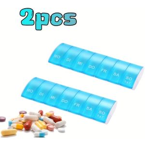 2 stuks Draagbare 7-vak Medicijn Doos Transparante Medicijn Opbergdoos Reis Een-Week Verpakking Medicijn Doos Verpakking Doos