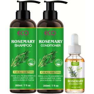 3- Uniseks Rozemarijn Versterkende Shampoo en Conditioner met Rozemarijnoolie voor Alle Haartypes, Hittebescherming en Oliecontrole Hydraterend met Rozemarijne-extract voor Gezonder, Sterker Haar