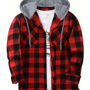 Overhemdjas Voor Heren, Casual, Pasvorm, Lange Mouwen, Overhemden Met Capuchon En Knopen