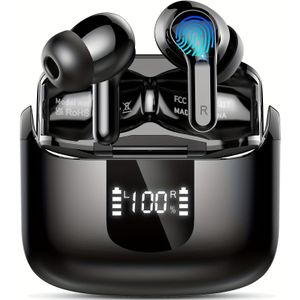 Draadloze Headset 2025 Nieuwe Oordopjes | 40U Stereo In-Ear Koptelefoon met ENC Ruisonderdrukking, 4 HD Microfoons, USB-C LED Display, voor iOS, Kerstcadeaus