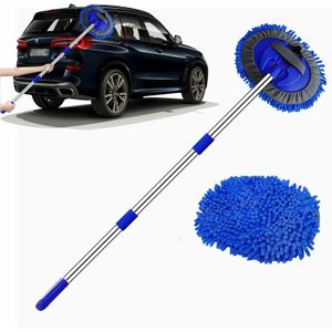 47.5inch Microfiber Car Wash Brush Mop Set, Chenille Microfiber Sponge Duster No Paint Damage No Scratches, Long Handle Kit 2in 1 For Cleaning Cars, Trucks, Suvs, Rvs, Trailers, Boats