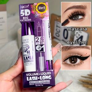 QICI 5D EXTREME 2-in-1 Mascara + Eyeliner Set - Waterproof, Langhoudend, Vlekbestendig, Volume & Lengte Verbeterend, Zwarte Vloeibare Eyeliner met 10ml Borstel, 24-Uurs Houding