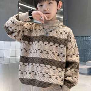 Casual acryl trui voor jongens | Warme herfst/winter trui met ronde hals, kleurblok en lange mouwen, gebreid