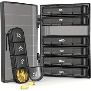 1pc wekelijkse pillendoos 4 keer per dag, dagelijkse pillendoos 7 dagen draagbaar voor op reis, pillendoosje voor visoliën, , supplementen, medicatie