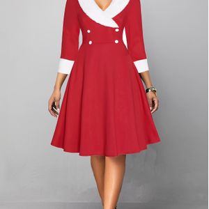 Chrismats Fuzzy Trim Double Breasted Jurk, Elegant Shawl Collar Feestjurk, Dameskleding