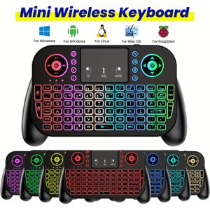 2.4GHz & BT Dubbelmodus Mini Toetsenbord met Touchpad - 7-Kleuren Achtergrondverlichting, Multimediatoetsen - Compatibel met Box, Smart TV, Projector, PS3 & Meer!