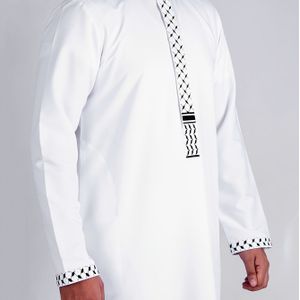 Heren Arabische Thobe - Traditionele Robe met Zwart-Wit Gestreepte Abaya, Staande Kraag & Borduursel - Handwasbare Jurk, Cadeaus, Geschenk voor Ramadan