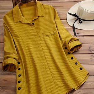 Solid Side Button Blouse, Collar Sleeve Blouse, Women's Clothing
