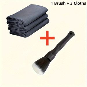 4-delige Auto Reinigingsset | . Auto Interieur Detail Borstel + 3 Doeken, Zachte Borstel Stof Verwijderaar voor Thuis, Computer Toetsenbord, Sieraden Reiniging, Plastic Materiaal