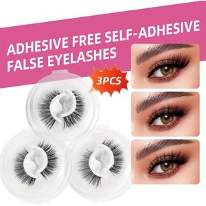 3 Paar Herbruikbare Zelfklevende Nepwimpers, met Draaggereedschap, Lijmvrije Wimperverlenging voor Natuurlijke 3D Make-up Waterdichte Volledige Stripwimpers 6-16mm