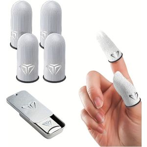 4 stuks Gaming Vingerhandschoenen, Inclusief Metalen Opbergdoosje, 100% Zichtbare Zilveren , Perfecte Druk/ Ademend/ Zweetafwezend