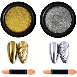 2st Gouden & Zilveren Chrome Nagelpoeder - Holografisch Spiegeleffect, Geurvrij voor Verbluffende , Spiegelpoeder