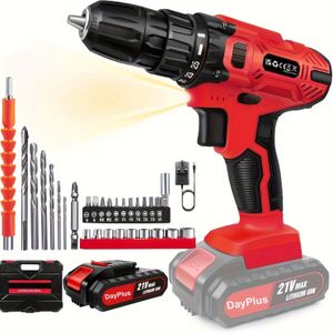 21v Electric Screw Cordless Drill, Electric Drill Set, 45nm Cordless Drill With 25+1 Torque Setting, Large Li-, 29pcs Accessories, 2 Variable Speed, Led Work Light, Home And Garden Kit