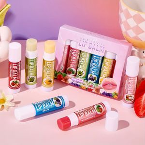 6-delige Fruit Flavored Lip Balm Gift Set - Uniseks Natuurlijke Finish Hydraterende Lip met Watermeloen, , Aloë Vera, Druif, Mango & Aardbei - Alcoholvrij voor Alle Huidtypen