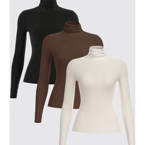 3 stuks Hoge Nek Dames Lange Mouw Shirt-Like Pullover Tops