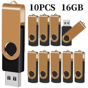 10 stuks Gouden USB 2.0 Flash Drives, Swivel Geheugensticks, Capaciteit van 128MB/256MB/512MB/4GB/16GB, Ideaal voor Desktop & Laptop Opslag, Zakelijk Cadeau