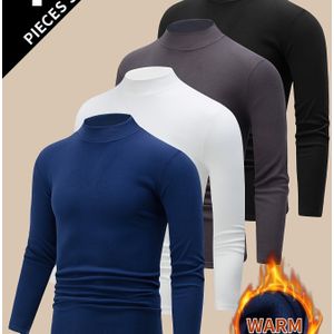 4-delige set thermische heren T-shirts met lange mouwen - Zware, warme basislaag shirts met opstaande kraag, kleur (/) - Winterwarmte voor herfst & winter