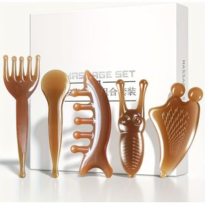 5-delige Gezichtsmassage Set - Handmatige Massage Tool Kit met Gezichtsschraper voor Pijnloos Gezicht, Skincare Routine & Plastic Gezichtsmassageapparaten voor Gebruik (Cadeauset)