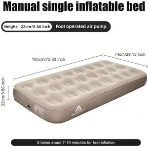 1pc Portable Outdoor Tent Camping Single Lightweight Inflatable Bed Sleeping Pad, Standard Soft Inflatable Mattress Used At Home For Floor Nap, Without Pump