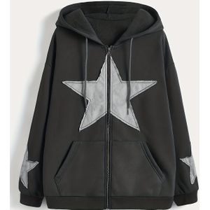 Dames Casual Hooded Sweatshirt met Ster Grafische - Pullover met Ster Design, Ritssluiting aan de Voorkant, Zakken - Alledaagse & Formele Outfits