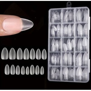 Doos met 330 Korte Amandel Nageltips - Verbeterde Matte Gel Nagelstickers Zonder Vijl, Voorgevormde Volledige Korte Amandel Acryl Nepnagels voor Inweekbare Plaknagels in 15 Maten