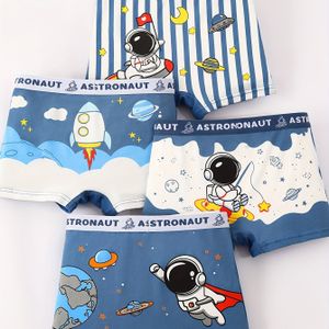 Marineblauwe boxershorts met cartoon astronautenprint voor mannen en jongeren, 4-