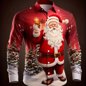 Heren Kerstman & Rendier Print Lange Mouwen Shirt Jas - Kraag Feest Blazer, Wasmachinebestendig Rood/Groen Winterjas voor , Nieuwjaar en Casual (Origineel Cadeau)