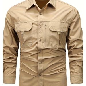 Lente En Herfst Casual Herenzonnebrandcrème Met Lange Mouwen, Sneldrogend Shirt Met Meerdere Zakken Voor Buitenvissen