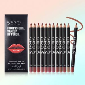 12 stuks SHCOETY Professionele Matte Lip Liner Set - Velvet Mocha Pencil Lipstick Liners voor alle huidtypes, hydraterende finish, gemengde kleuren
